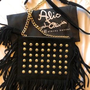 Alice and Olivia Black and Gold Fringe Crossbody